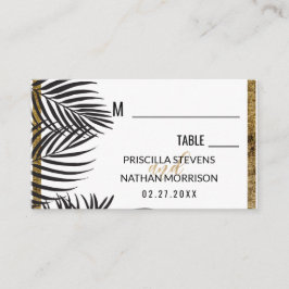 Black Palm Tree Fronds Gold Border Moderne Hochzei Platzkarte