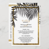 Black Palm Tree Fronds Gold Border Moderne Hochzei Programm (Vorne/Hinten)