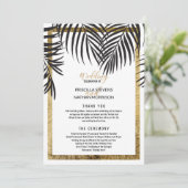 Black Palm Tree Fronds Gold Border Moderne Hochzei Programm (Stehend Vorderseite)