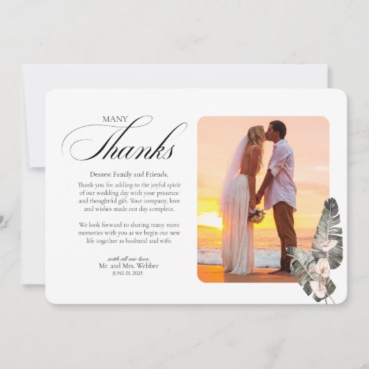 Black Palm Tropical Flat Danke Karte (Vorderseite)