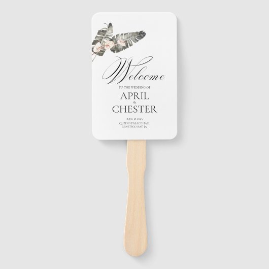 Black Palm Tropical Wedding Fan Programm Fächer (Vorderseite)