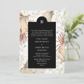 Black Pampas Grass Elegant Border Monogram Wedding Einladung (Stehend Vorderseite)