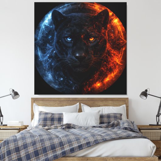 Black Panther – Fire & Ice | Mystical Animal Fanta Leinwanddruck (Insitu (Schlafzimmer))