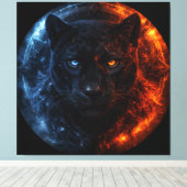 Black Panther – Fire & Ice | Mystical Animal Fanta Leinwanddruck (Insitu (Holzboden))