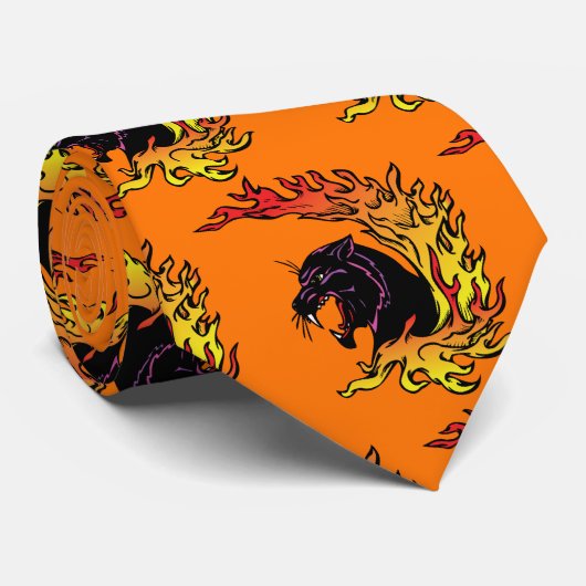 Black Panther Head Flamames Sportfußball Necktie Krawatte (Gerollt)