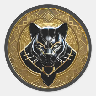Black Panther Icon Mit Goldenem Geometrischen Hint Runder Aufkleber