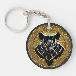 Black Panther Icon mit goldenem geometrischen Hint Schlüsselanhänger
