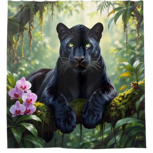 Black Panther in the Jungle Duschvorhang (Vorderseite)