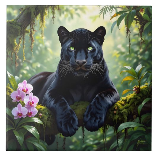 Black Panther in the Jungle Fliese (Vorderseite)