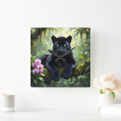 Black Panther in the Jungle Quadratische Wanduhr (Zuhause)