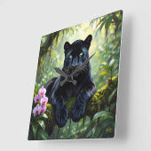 Black Panther in the Jungle Quadratische Wanduhr (Winkel)