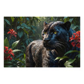 Black Panther - Jaguar in Dschungelroten Blume Fotodruck (Vorne)