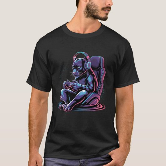 Black Panther Kopfhörer Videospiel-Controller Bla T-Shirt (Vorderseite)