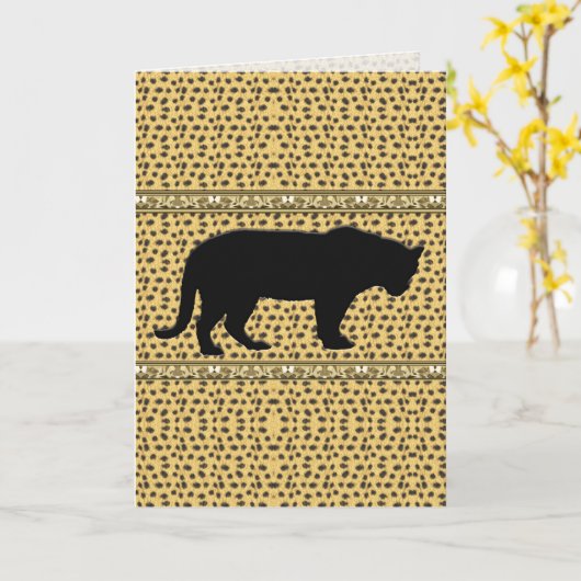 Black Panther, Leopard Gruß / Note Card Karte (Gelbe Blume)