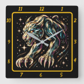 Black Panther Neon Jungle Timepiece Quadratische Wanduhr (Vorderseite)