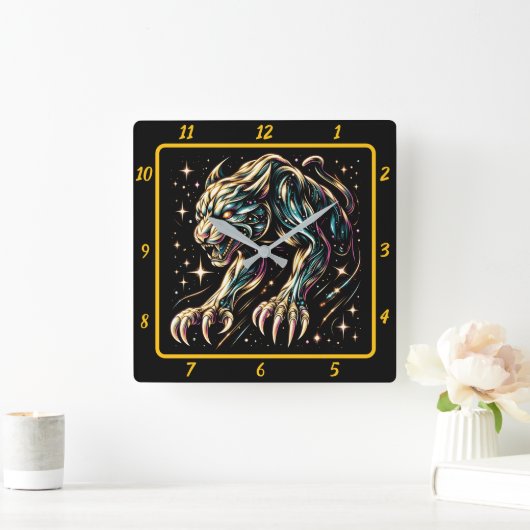 Black Panther Neon Jungle Timepiece Quadratische Wanduhr (Zuhause)