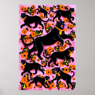 Black Panther Pop Art Druck Maximalist Rosa Floral Poster