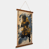 Black Panther Samurai Warrior - Japanischer Tinten Wandteppich Mit Holzrahmen (Gewinkelt)