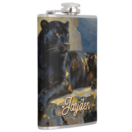 Black Panther under the Full Moon Personalized Flachmann (Rechts)