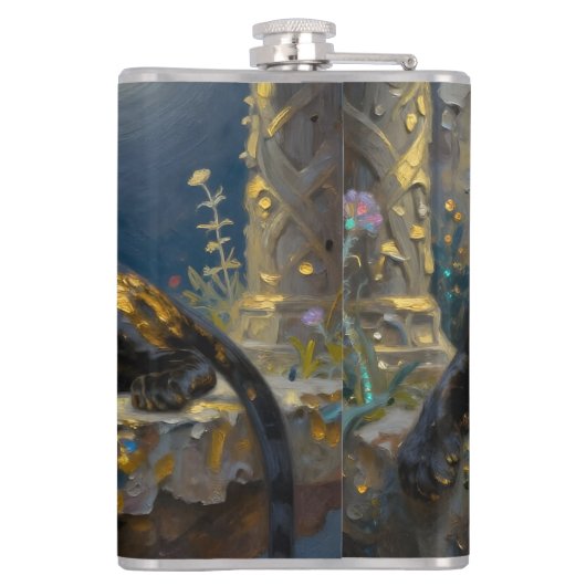 Black Panther under the Full Moon Personalized Flachmann (Rückseite)