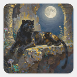 Black Panther under the Full Moon Quadratischer Aufkleber