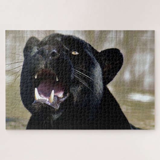 Black Panther with teeth showing and yellow eyes Puzzle (Horizontal)