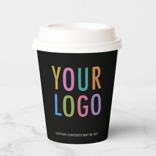 Black Paper Cups with Lids Custom Company Logo 8oz Pappbecher (Vorderseite)