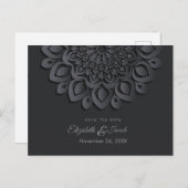 Black Paper Cut Mandala Save the Date Postkarte (Vorne/Hinten)