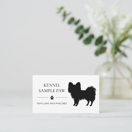 Black Papillon Silhouette Hundeklee oder Züchter Visitenkarte (Stehend Vorderseite)