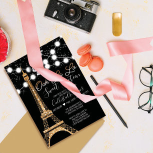 Black Paris Eiffel Tower Glitzer Lights Sweet 16 Einladung