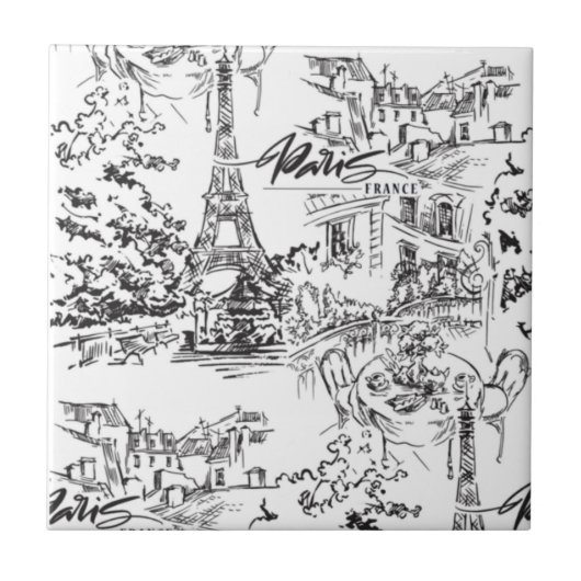 Black Paris Eiffel Tower Tower Fliese (Vorderseite)