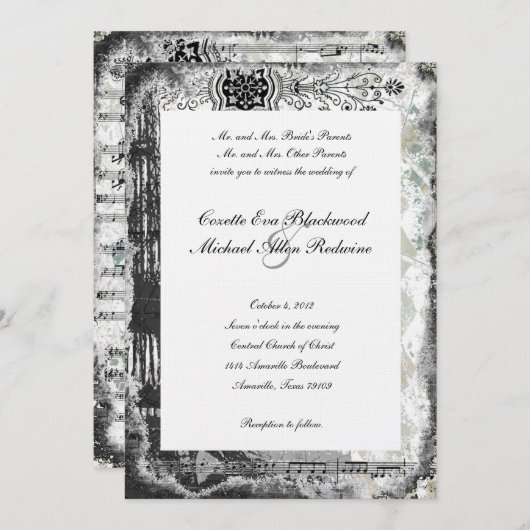 Black Paris Eiffelturm Musik Einladung Hochzeit (Vorne/Hinten)