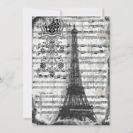 Black Paris Eiffelturm Musik Einladung Hochzeit (Rückseite)