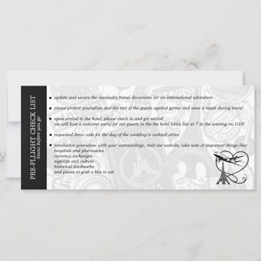 Black Paris Wedding Boarding Pass (Rückseite)