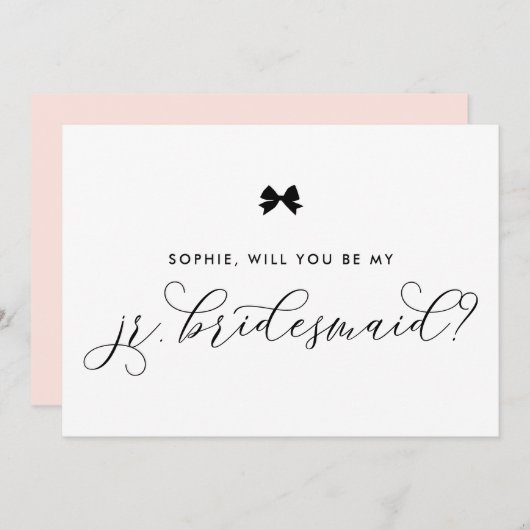 Black Parisian Bow wirst du mein Jr. Bridesmaid se Einladung (Vorne/Hinten)