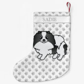 Black Parti-Color Spitz Cartoon Dog & Name Kleiner Weihnachtsstrumpf (Rückseite)