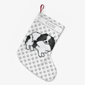 Black Parti-Color Spitz Cartoon Dog & Name Kleiner Weihnachtsstrumpf (Vorderansicht (hängend))