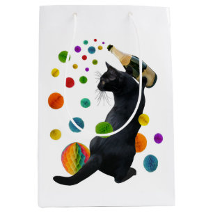 Black Party Cat Geschenktasche Mittlere Geschenktüte