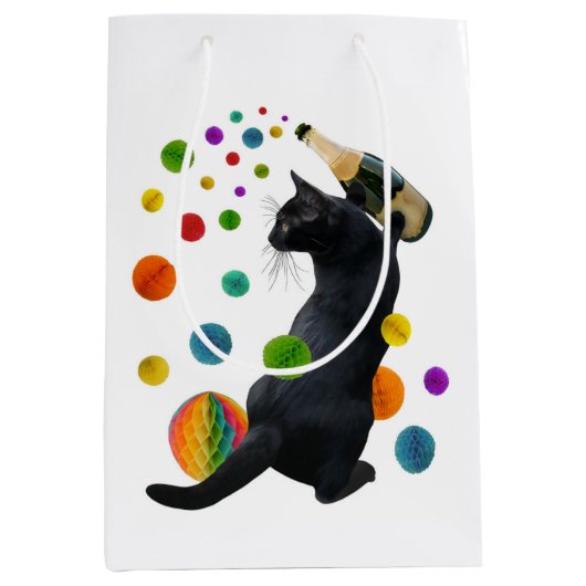 Black Party Cat Gift Bag Mittlere Geschenktüte (Vorderseite)