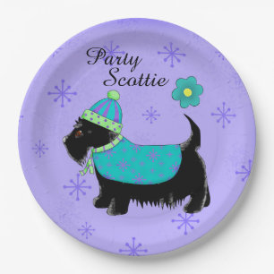 Black Party Scottie Terrier Dog Name Personalisier Pappteller