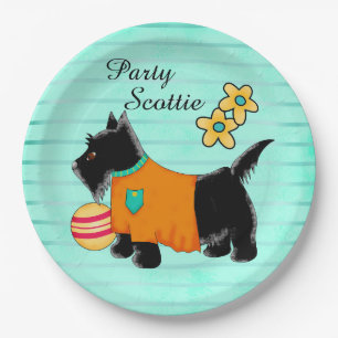 Black Party Scottie Terrier Dog Name Personalisier Pappteller