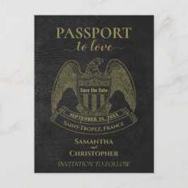 Black Passport Niedlich Fun Wedding Save the Date Ankündigungspostkarte
