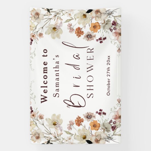 Black Pastel Boho Wildblume Modernes Brautparty Banner (Vertikal)