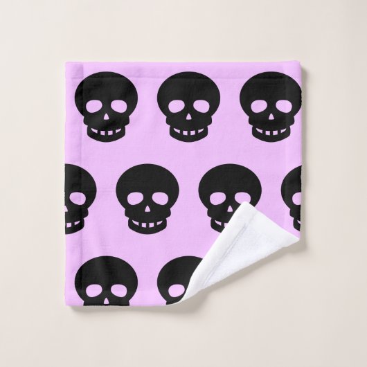 Black Pastel Goth Lilac Skull Pattern Badhandtuch Set (Waschlappen)