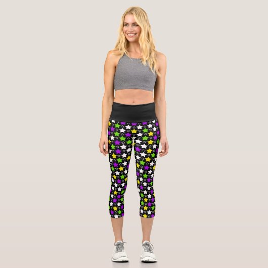 Black Pastel Ombre Stars Capri Leggings (Vorderseite)