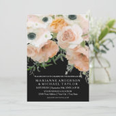 Black Pastel Petals English Floral Rose Hochzeit Einladung (Stehend Vorderseite)