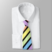 Black Pastel Rainbow Diagonal Stripe Neck Tie Krawatte (Gebunden)