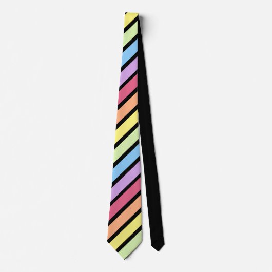 Black Pastel Rainbow Diagonal Stripe Neck Tie Krawatte (Vorderseite)