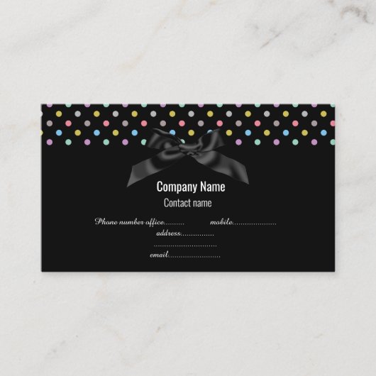 Black Pastel Spot BOW BUSINESS CARD Visitenkarte (Vorderseite)