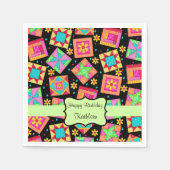 Black Patchwork Quilt Blockname Happy Birthday Serviette (Vorderseite)